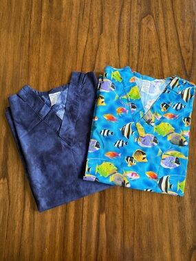 BUNDLE Floral Tie-Due Cotton scrubs tops 2 pcs